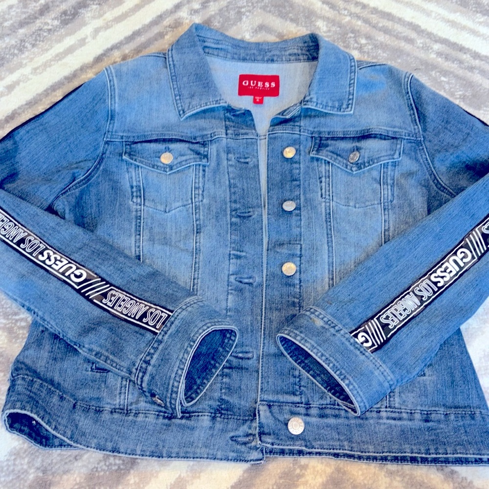 GUESS Logo Tape Denim Jean Jacket Women’s Size XL
